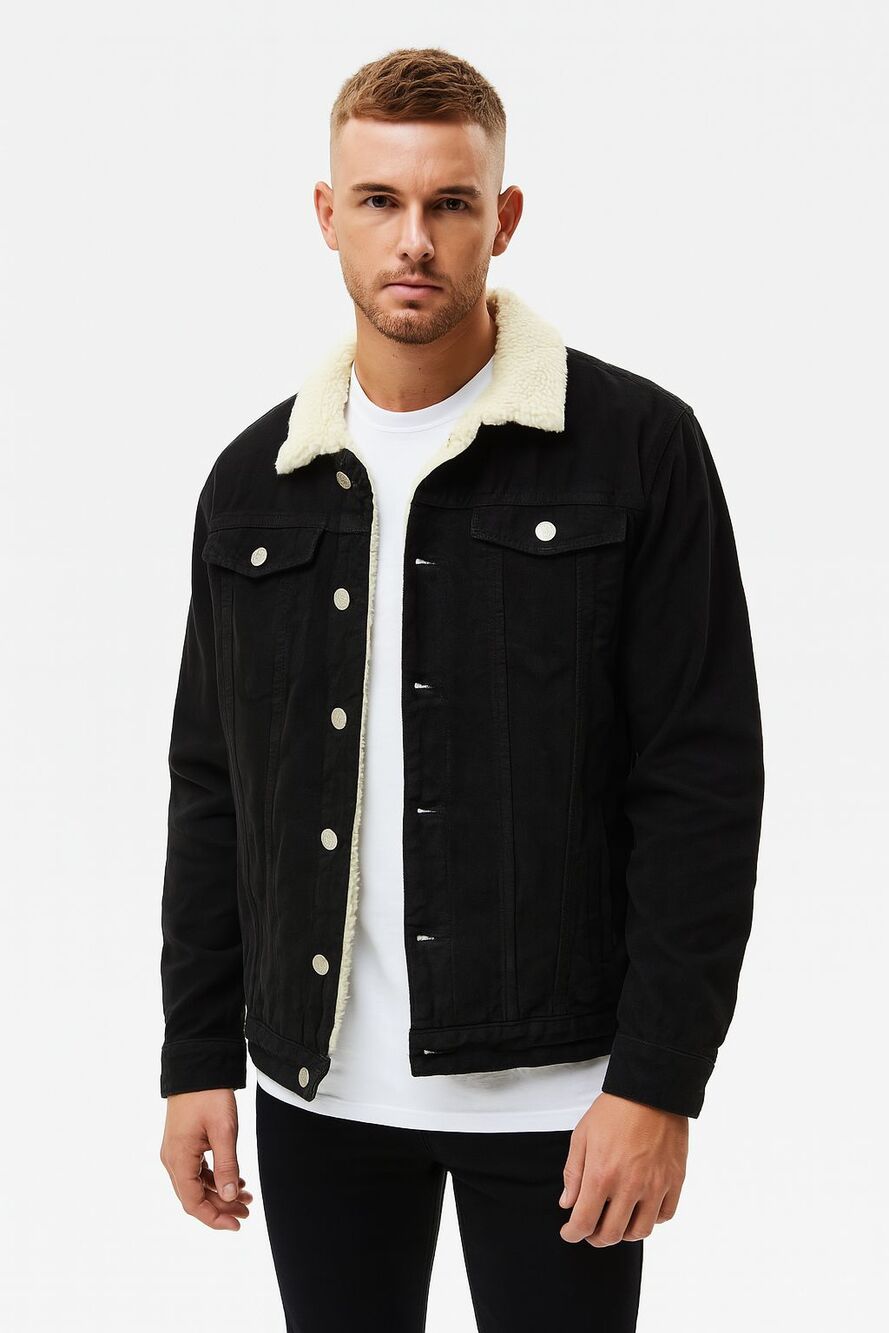 Boohoo Jacket Men’s Black Corduroy Sherpa Button Unisex Borg Collar Button Up XL